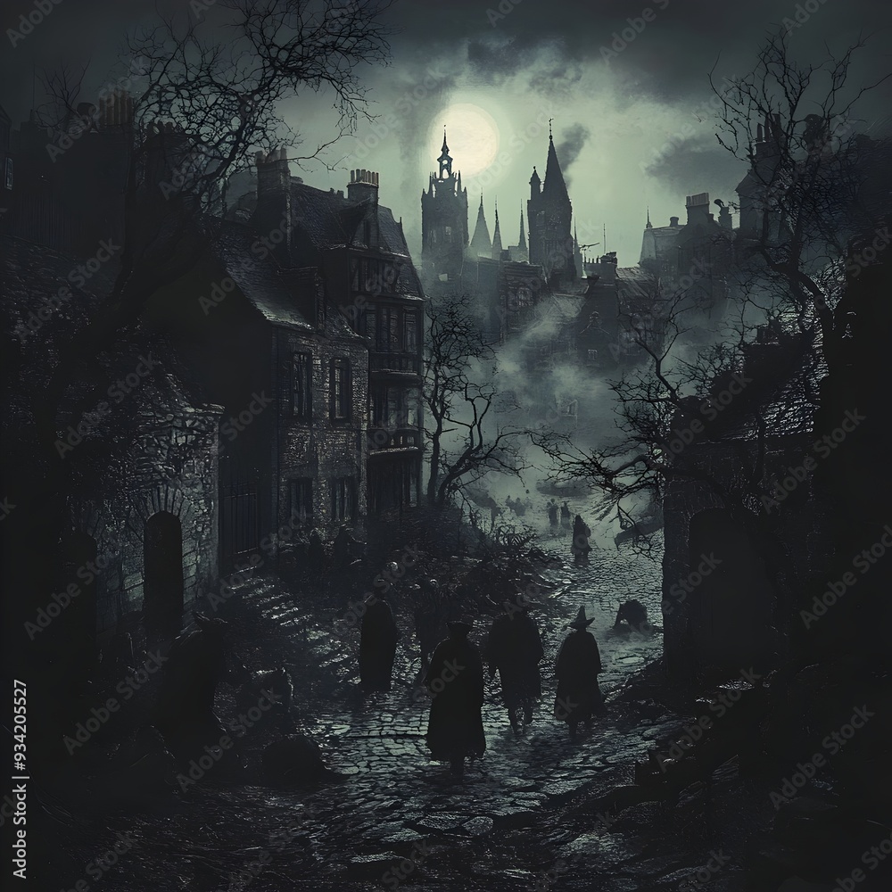 Mysterious Halloween Ritual of Enigmatic Entities Assembling in Moody Cinematic Town Mysterious Halloween Ritual of Enigmatic Entities Assembling in Moody Cinematic Town
