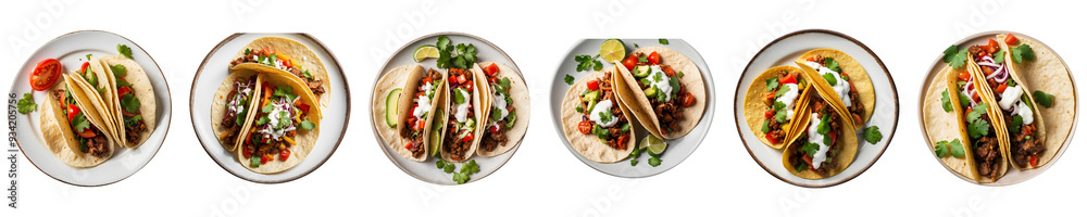 Set of Delicious Fresh Tacos with Meat and Vegetables on a Plate Isolated on a Transparent Background | Fresh Tacos Isolated on a Transparent Background Set of Delicious Fresh Tacos with Meat and Vegetables on a Plate Isolated on a Transparent Background | Fresh Tacos Isolated on a Transparent Background