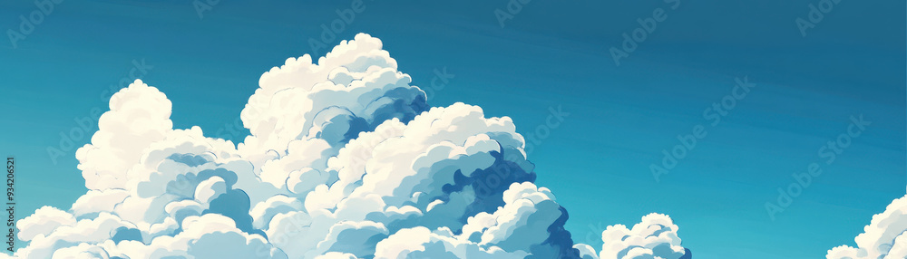Fluffy white clouds float against bright blue sky, creating serene and peaceful atmosphere. scene evokes sense of calm and tranquility. Fluffy white clouds float against bright blue sky, creating serene and peaceful atmosphere. scene evokes sense of calm and tranquility.