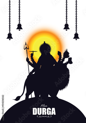 Indian God shri Druga in Happy Durga Puja Subh Navratri yellow background. vector illustration design
