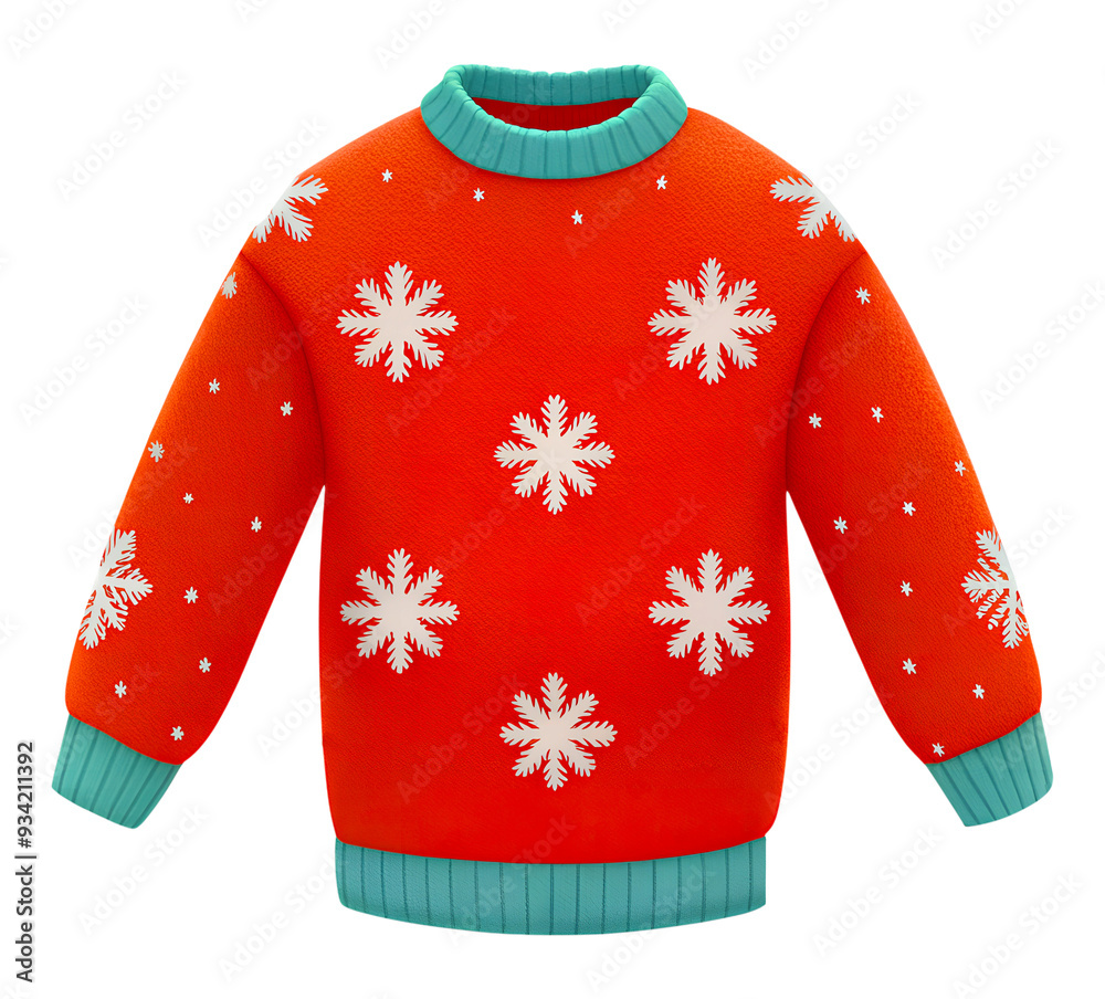Obraz premium Christmas sweater with snowflakes, on an isolated transparent background, for use in graphic design