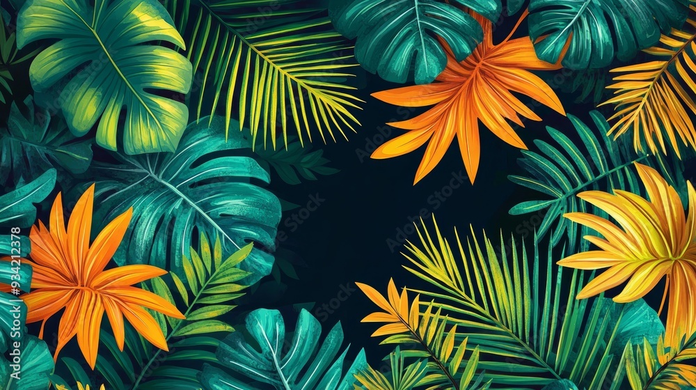 Abstract Palm Leave pattern, digital wallpaper, mobile wallpaper, bold tropical abstract background