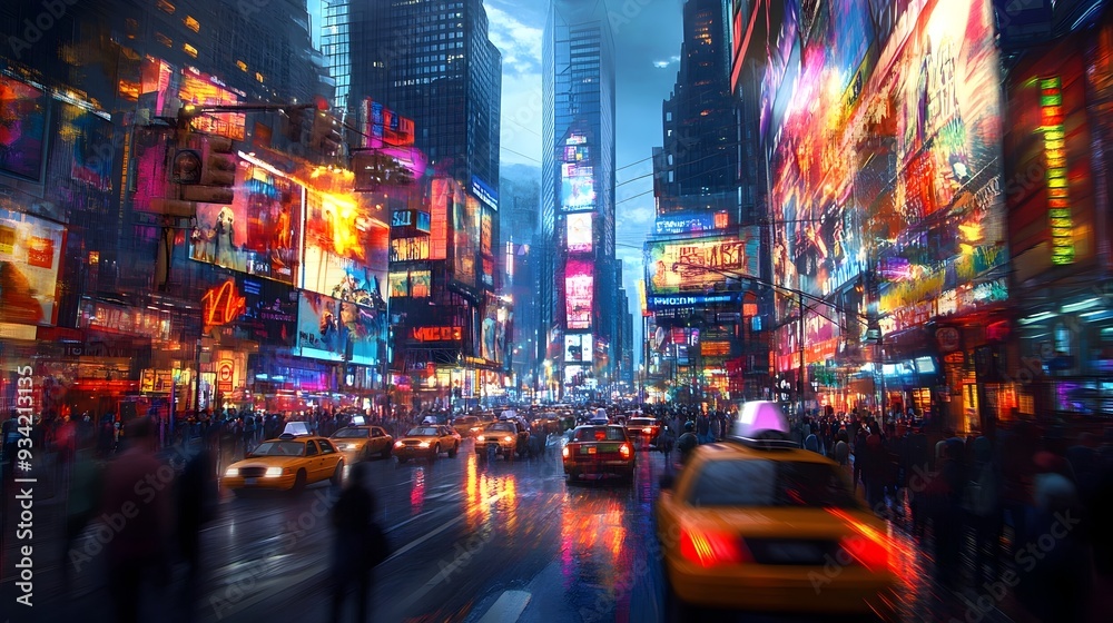 Bustling Metropolis Vibrant Urban Landscape with Towering Skyscrapers and Neon Lit Storefronts Bustling Metropolis Vibrant Urban Landscape with Towering Skyscrapers and Neon Lit Storefronts