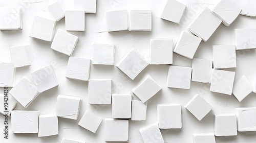 3D White Cubes on White Background, Abstract Image, Texture, Pattern, Wallpaper, Cover and Screen of Smartphone, Cell Phone, Computer, Laptop, 9:16 and 16:9 Format