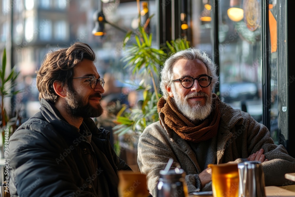two men sitting at cafe, Generative AI two men sitting at cafe, Generative AI