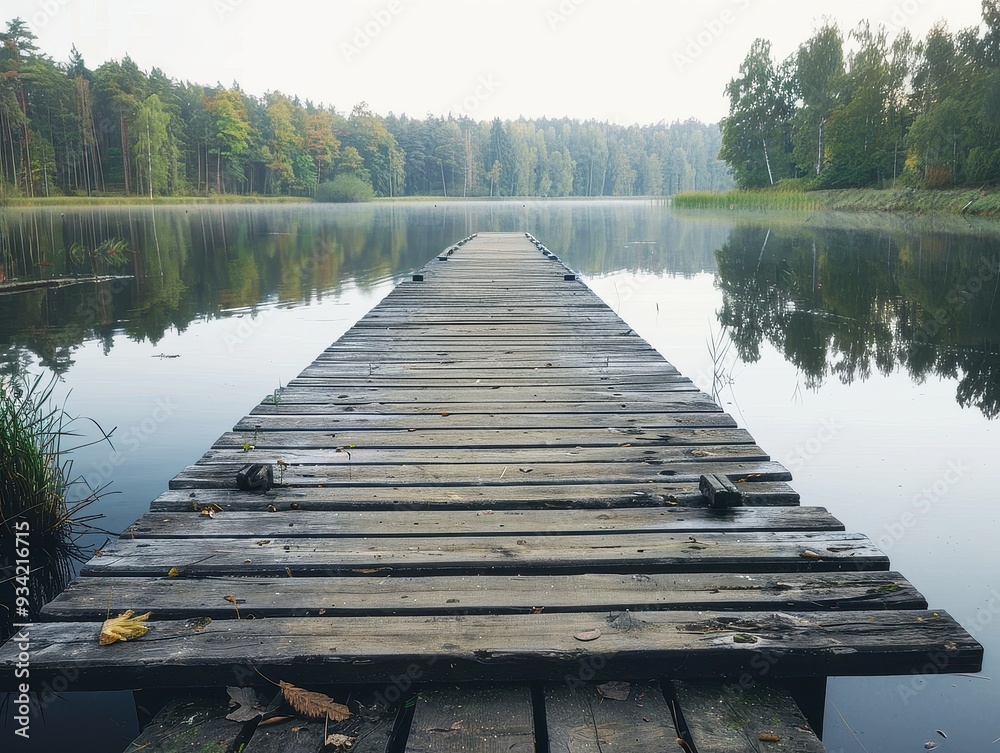 Obraz premium Tranquil Lakeside Escape on Rustic Dock