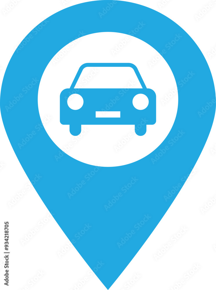 Map pointer with car icon isolated on white background . Car parking location pin icon vector Map pointer with car icon isolated on white background . Car parking location pin icon vector