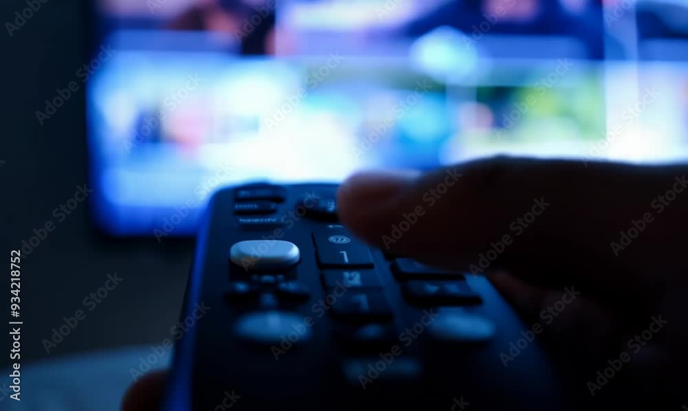Extreme Close-Up of a Hand on TV Remote for Streaming Service