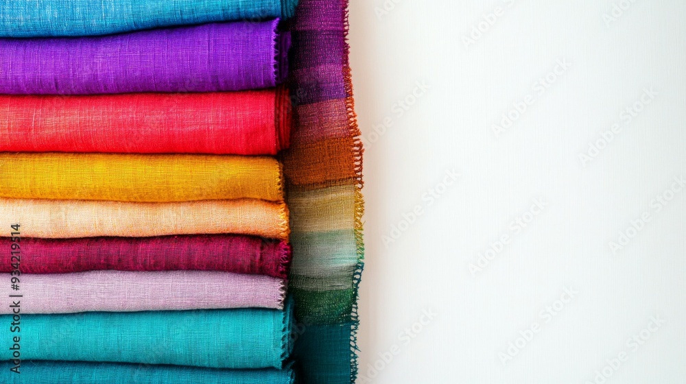 Colorful stack of cotton clothes, close up pile of clothing Colorful stack of cotton clothes, close up pile of clothing