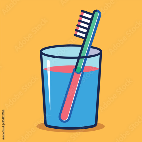 Toothbrush in Glass Stick Vector Illustration