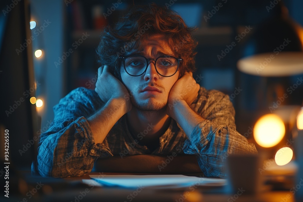 Struggling to stay awake. Cropped shot of a young designer looking stressed out while working late in an office, Generative AI