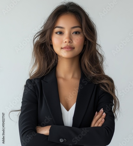 A confident young businesswoman standing isolated on a  background, Generative AI photo