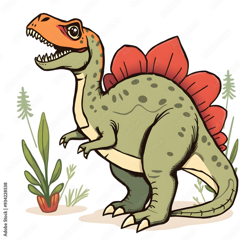 Fototapeta premium Dinosaur cartoon icon illustration on white background. Generative AI
