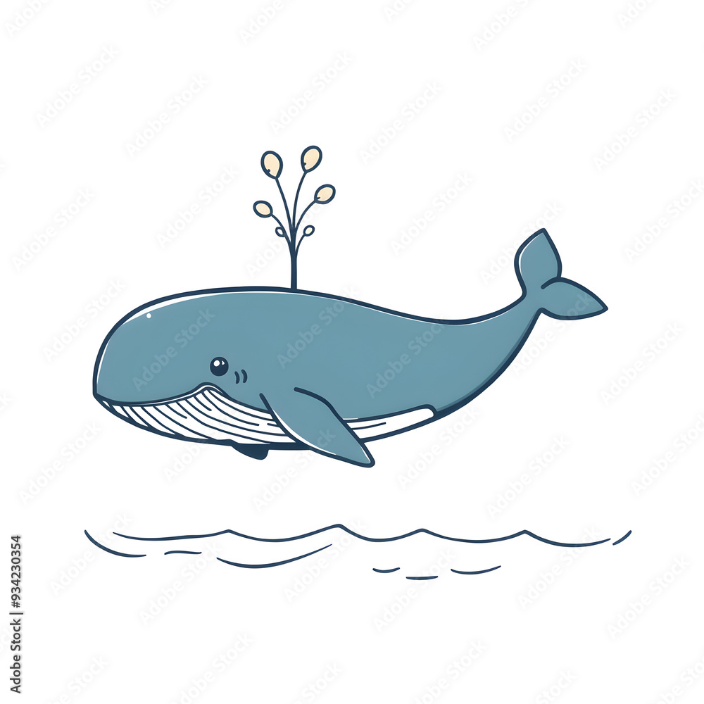 Obraz premium Cute whale cartoon icon illustration on white background. Generative AI