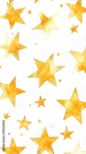 Yellow Stars on White Background, Abstract Image, Texture, Pattern, Wallpaper, Cover and Screen of Smartphone, Cell Phone, Computer, Laptop, 9:16 and 16:9 Format