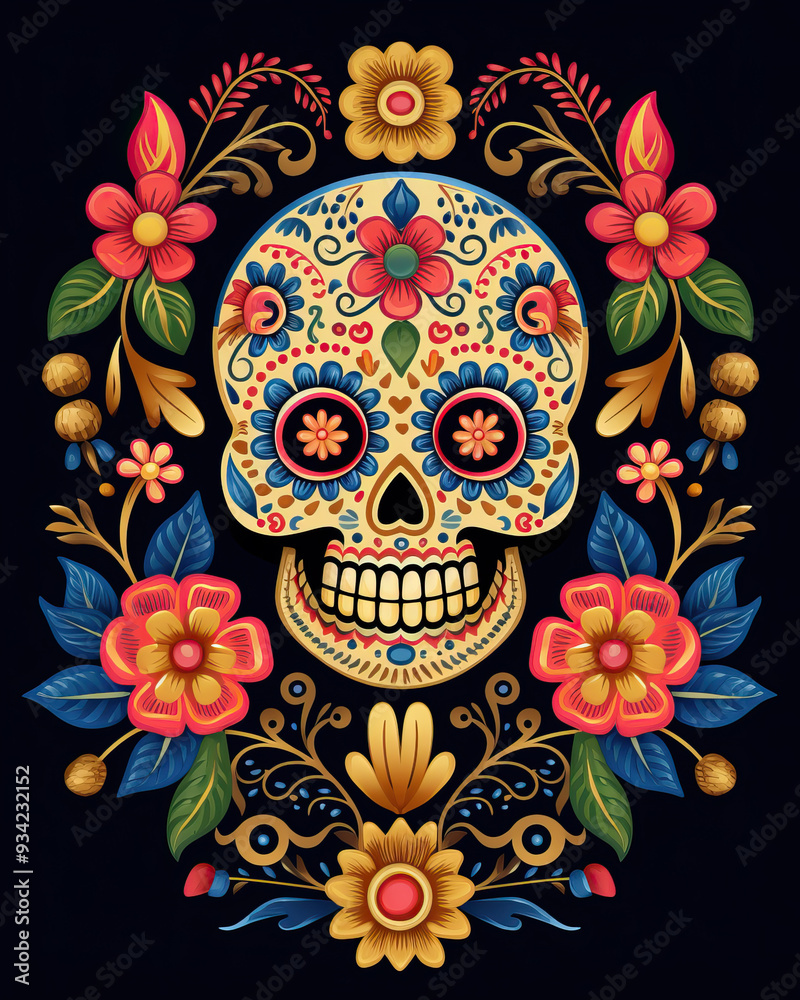 Skull with ornaments and flowers Skull with ornaments and flowers