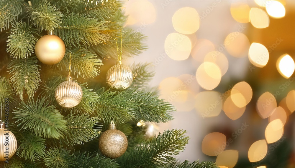 Christmas Tree With Baubles And Blurred Shiny Lights Christmas Tree With Baubles And Blurred Shiny Lights