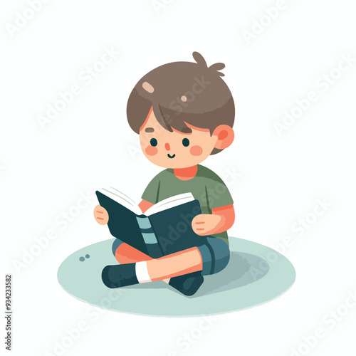 vector of little boy reading a book