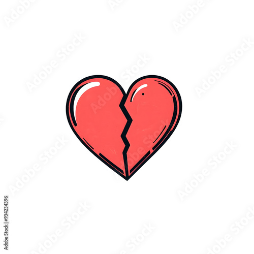 Broken heart cartoon icon illustration on white background. Generative AI