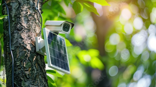 Solar-Powered Security Camera on Tree photo