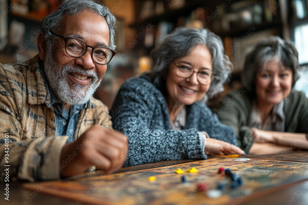 Fototapeta premium Group of seniors enjoys board game, Generative AI