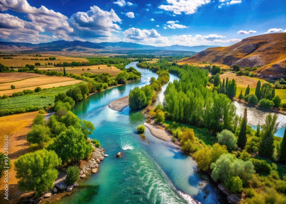 Scenic confluence of Feke Stream and Saimbeyli Stream in Feke district, Turkey, gives rise to Göksu River, a significant tributary of the majestic Seyhan River. Scenic confluence of Feke Stream and Saimbeyli Stream in Feke district, Turkey, gives rise to Göksu River, a significant tributary of the majestic Seyhan River.
