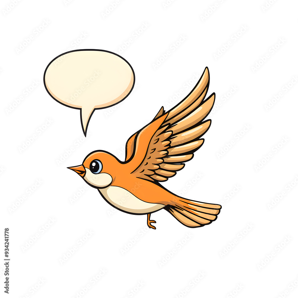 Fototapeta premium Bird and text bubble cartoon icon illustration on white background. Generative AI