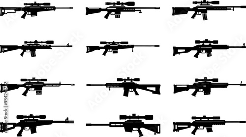 Collection of Sniper rifle silhouette vector illustration, weapon, gun