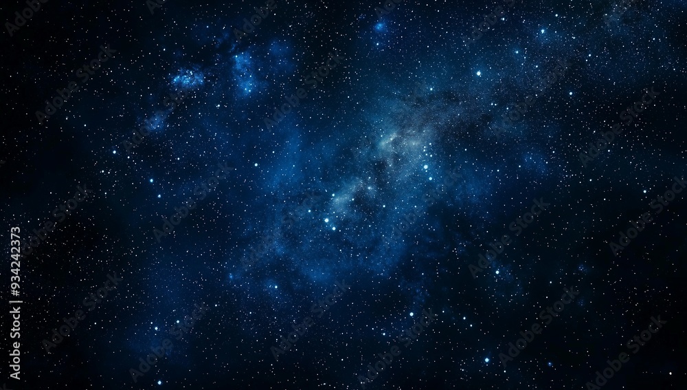 Obraz premium Starry sky, dark blue background, dark tones, cosmic background, stars twinkling in the night sky, fantasy universe, high-definition photography, panoramic view