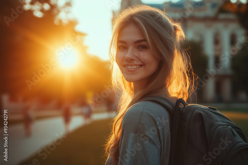 College Girl With Backpack