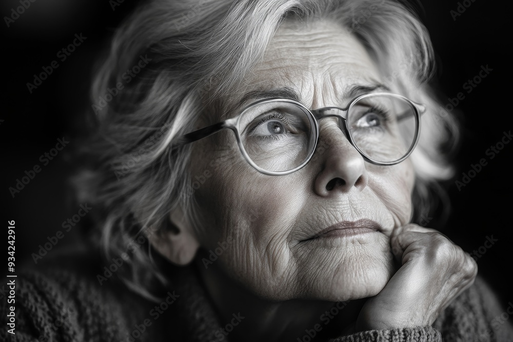 Thinking elderly woman, Generative AI Thinking elderly woman, Generative AI