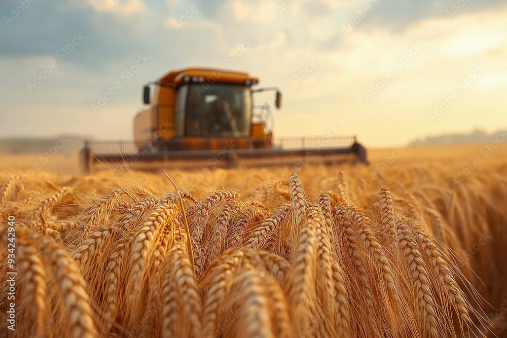 Fototapeta premium Combine Harvesting Wheat