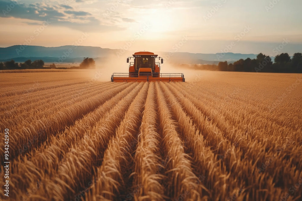 Fototapeta premium Combine Harvesting Wheat