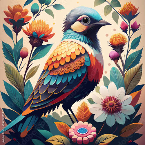 seamless pattern with birds and flowers