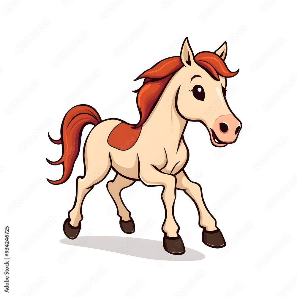 Cute horse cartoon icon illustration on white background. Generative AI Cute horse cartoon icon illustration on white background. Generative AI