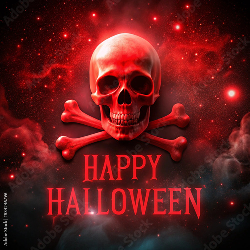 skull and crossbones on red background