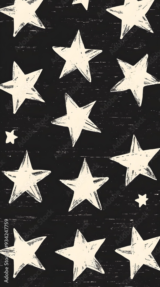 Fototapeta premium White Stars on Black Background, Abstract Image, Texture, Pattern, Wallpaper, Cover and Screen for Smartphone, Cell Phone, Computer, Laptop, 9:16 and 16:9 Format