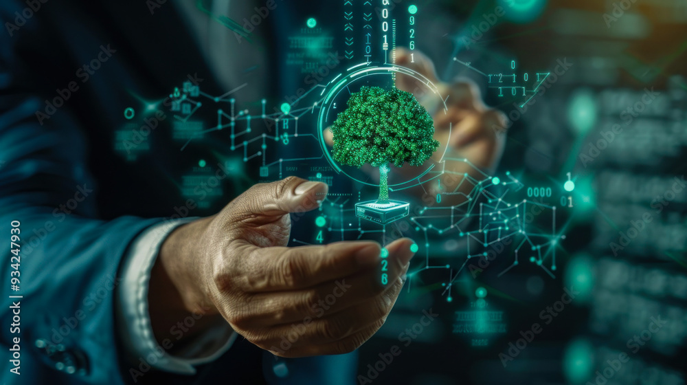 Protecting the earth with the help of technology, green planet concept Protecting the earth with the help of technology, green planet concept