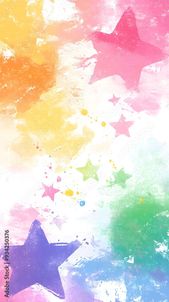 Fototapeta premium Colorful Stars on White Background, Abstract Image, Texture, Pattern, Wallpaper, Cover and Screen of Smartphone, Cell Phone, Computer, Laptop, 9:16 and 16:9 Format
