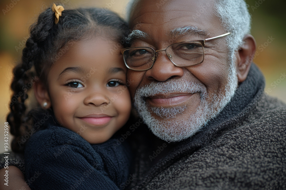 Obraz premium Grandfather embracing granddaughter, Generative AI