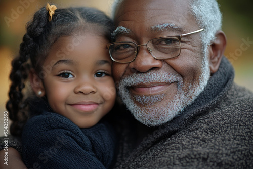 Grandfather embracing granddaughter, Generative AI