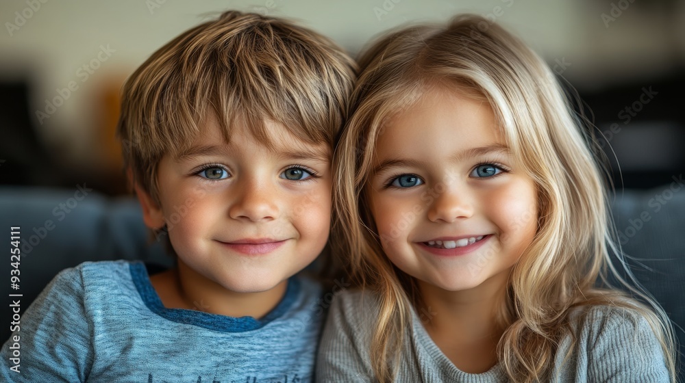 Portrait of a cute little boy and girl smiling at the camera. Happy siblings day, Generative AI Portrait of a cute little boy and girl smiling at the camera. Happy siblings day, Generative AI