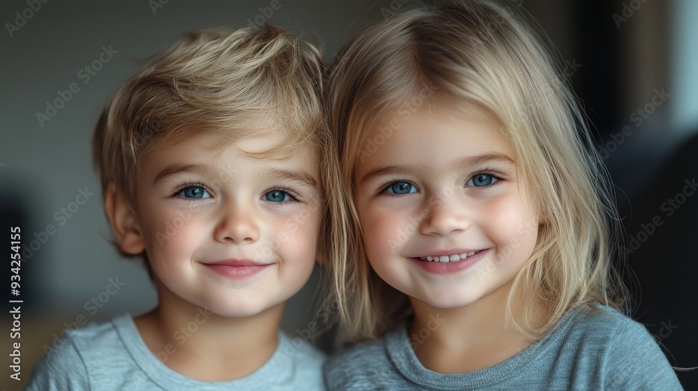 Portrait of a cute little boy and girl smiling at the camera. Happy siblings day, Generative AI Portrait of a cute little boy and girl smiling at the camera. Happy siblings day, Generative AI
