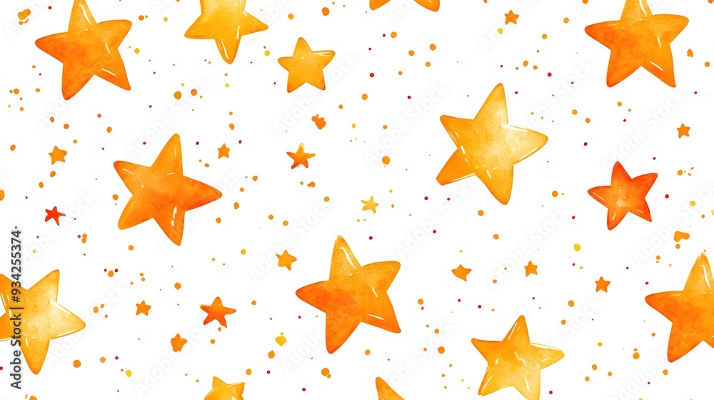 Orange Stars on White Background, Abstract Image, Texture, Pattern, Wallpaper, Cover and Screen of Smartphone, Cell Phone, Computer, Laptop, 9:16 and 16:9 Format