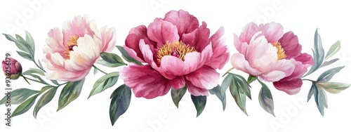 Pink Peonies Watercolor Illustration Isolated Botanical Artwork for Greeting Cards Stationery Weddings and Home Decor on Transparent White Background