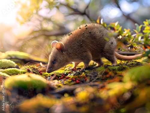 Curious Bettong Scavenging in Vibrant Remote Bush Landscape photo