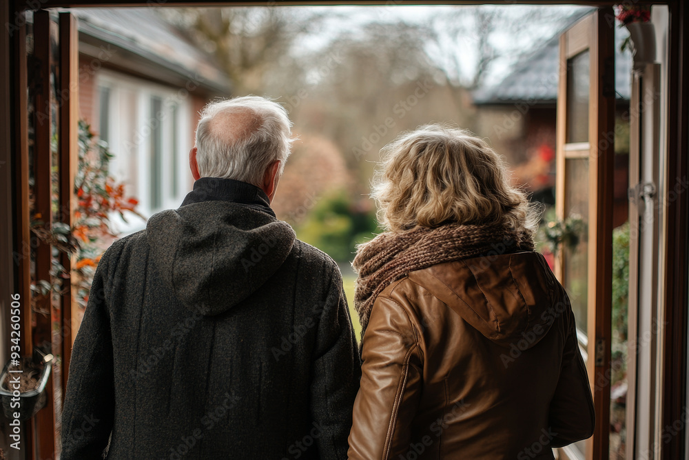 elderly couple opening the front door, Generative AI elderly couple opening the front door, Generative AI