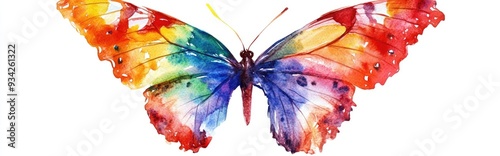 Watercolor butterfly in vibrant colors isolated against a white background