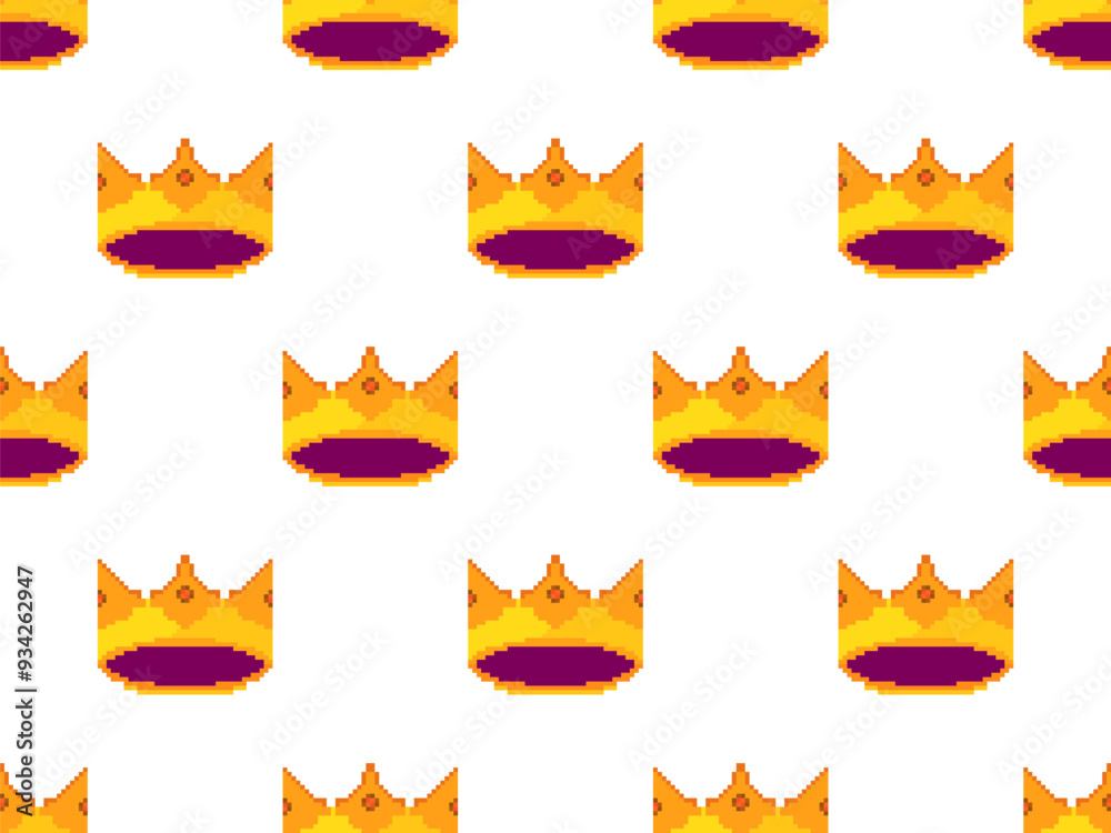 Pixel art crowns seamless pattern. Royal crowns and diadem in 8-bit retro graphic style of the 80s. Medieval royal crowns. Design for mobile applications, banners and posters. Vector illustration Pixel art crowns seamless pattern. Royal crowns and diadem in 8-bit retro graphic style of the 80s. Medieval royal crowns. Design for mobile applications, banners and posters. Vector illustration