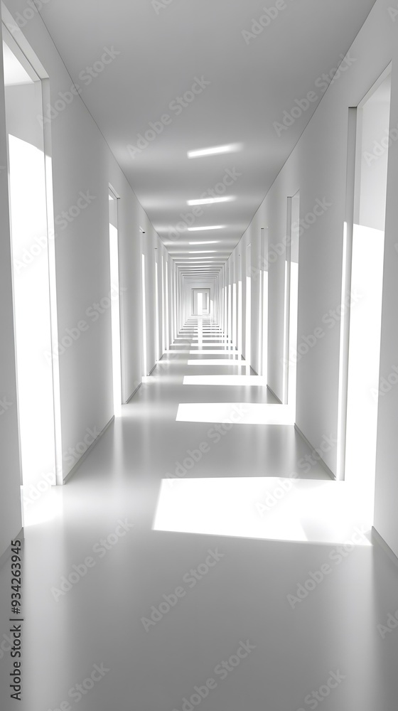 Fototapeta premium White Corridor With Doors And Light